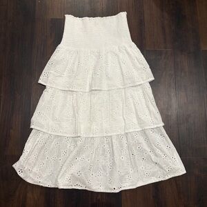Nimo With Love White Eyelet Tiered Midi Skirt Organic Cotton S